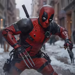 an action figure dressed in a red and black costume