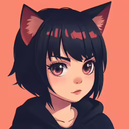 a anime character with black hair, brown eyes and black cats ears