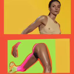 an artist has created three similar photos to look like a woman with leg and hand in mid - air