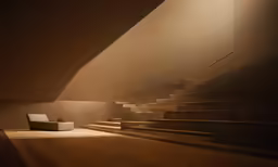 there is a white chair sitting in an empty space