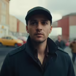 a man wearing a black jacket and hat