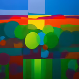 an abstract piece of art depicting bright colors and circles