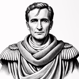 the black and white photo of a man in a roman costume
