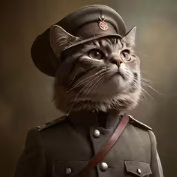 a cat in military uniform with a hat