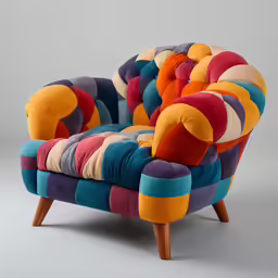 the chair is made up of multi - colored fabrics