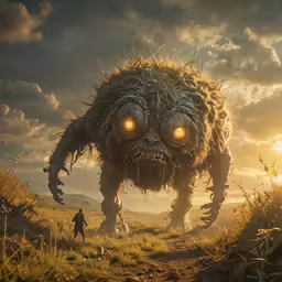 a monster that is walking across a field