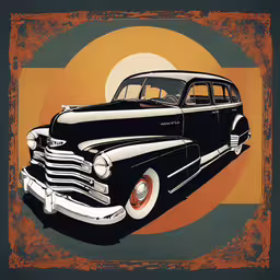 an old fashion classic car painted on paper,an old vintage car is pictured in this retro illustration