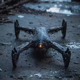 the robotic looking spider made out of mud and rocks