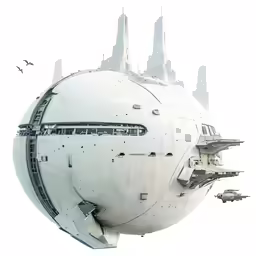 large white object in front of a city skyline
