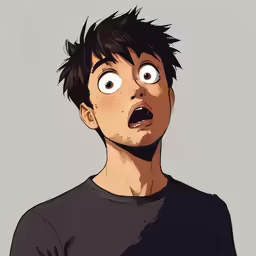 the young man is looking surprised at something
