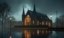 a gothic church is shown in the dark