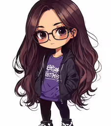 a girl wearing glasses with a purple shirt and leggings