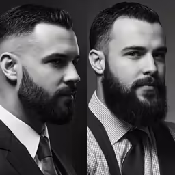 three portraits of two men wearing suit and ties