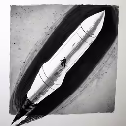 a drawing of a man on a jet rocket