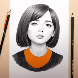a drawing of a woman is next to some markers