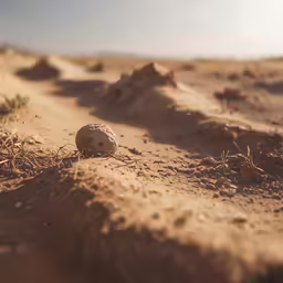 a large rock in a field covered with dirt