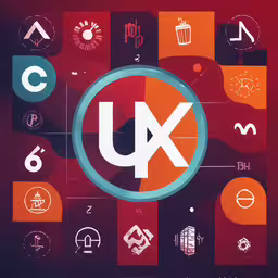 a colorful graphic piece that reads ux with symbols,the book cover for you and me