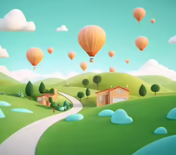 illustration with colorful hot air balloons in the sky