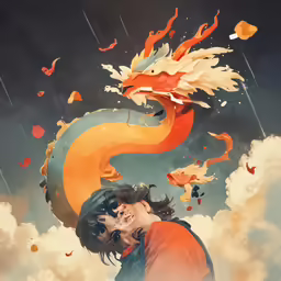 a person is kissing a dragon in the air