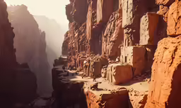 the canyon is between large rocky mountains and cliffs