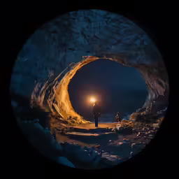 man standing outside in a dimly lit tunnel