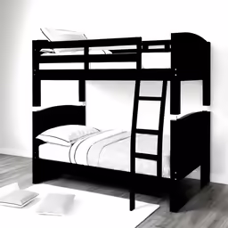 a black bunk bed against a white wall