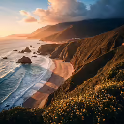 a view of a beach from the top of a cliff