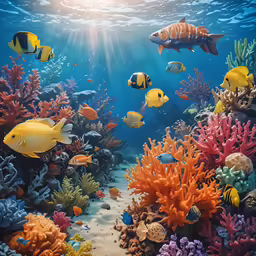 an underwater scene with many different types of fish