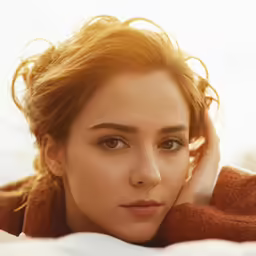the young woman is posing on top of the blanket