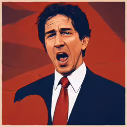 a man in a suit and red tie screaming,an image of a man yelling with his mouth wide open