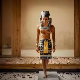 a person standing next to a small wooden object