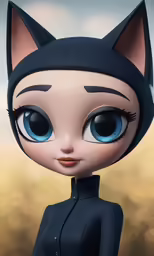 a digital illustration of a cat girl with big blue eyes