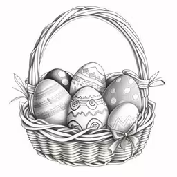 an easter basket filled with colorfully decorated eggs,a basket filled with eggs with bows