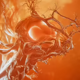 some sort of abstract painting on orange and white
