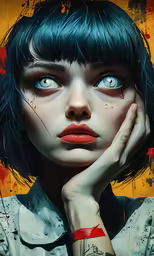 an image of a young woman with blue hair