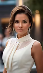 woman in white top posing for camera