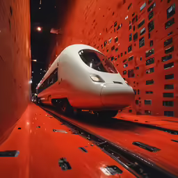an orange and white train in a tunnel