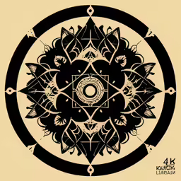 an abstract black and white design on a beige background