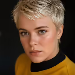 a women who is wearing yellow and has blonde hair