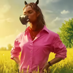 woman in pink shirt standing with her hands behind her back