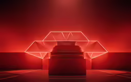 an abstract sculpture in the middle of a red room