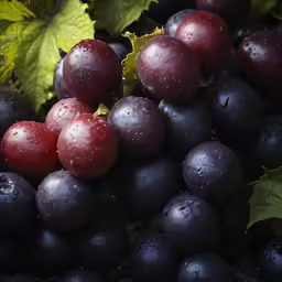 grapes with rain droplets are pictured on the vine