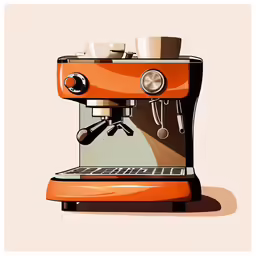 an orange coffee machine sitting on top of a counter