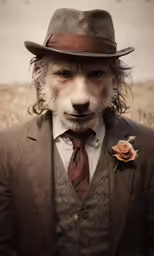 a man is dressed in a hat and suit