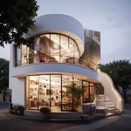 this modern office is designed around a curved window