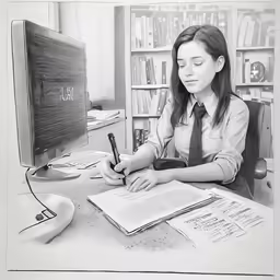 a person sitting at a desk in front of a computer