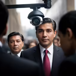 the camera man is viewing some men in suits