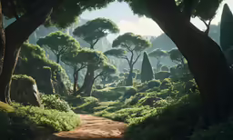 a path between trees in the middle of a forest