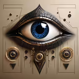 an artistic photo that depicts a blue eye with lots of gold