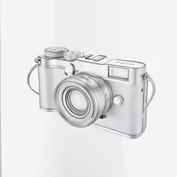 a camera in silver and clear glass case